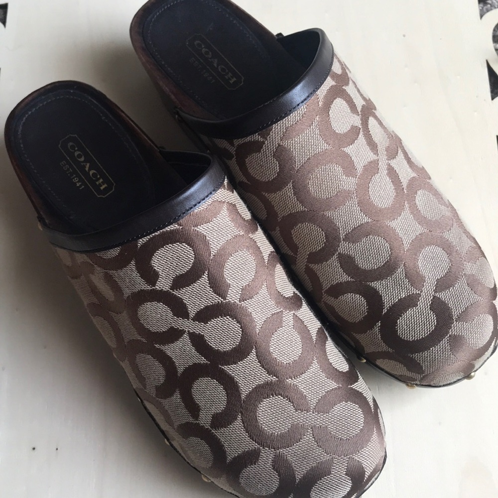 Coach Signature wooden clogs sz 8
